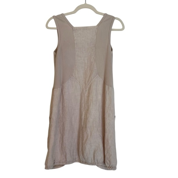 Lea Linen Mini Dress Oatmeal Beige Small Lagenlook Beach Travel Coastal Resort - Picture 4 of 5